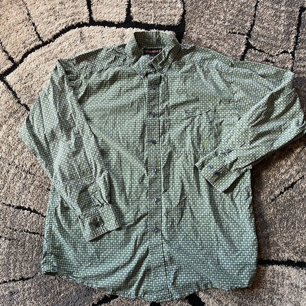 Ariat Men's Lg Western Green Patterned Button-Down Shirt - Casual Long Sleeve